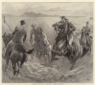 Officiers jouant au polo dans le sable, où est la balle - John Charlton